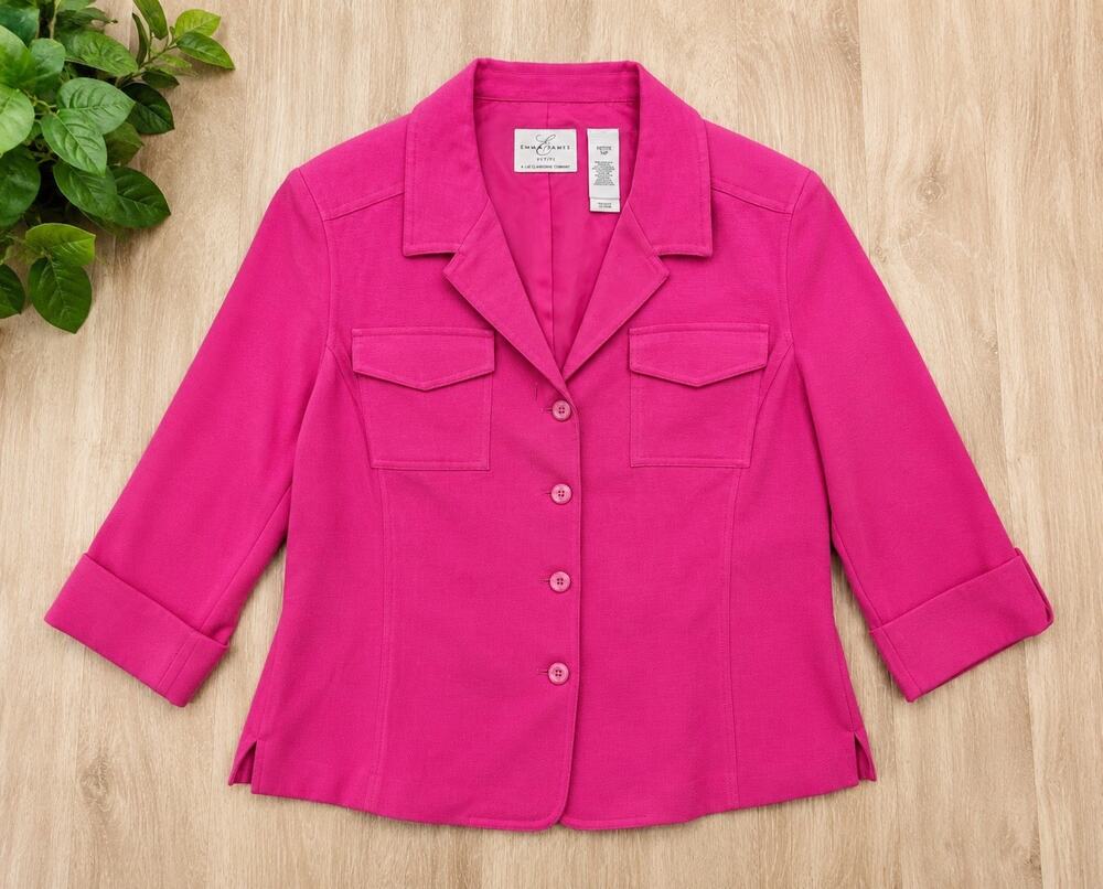 Emma James Petite Pink Blazer Jacket Women's 14P Career Office Stretch Button...